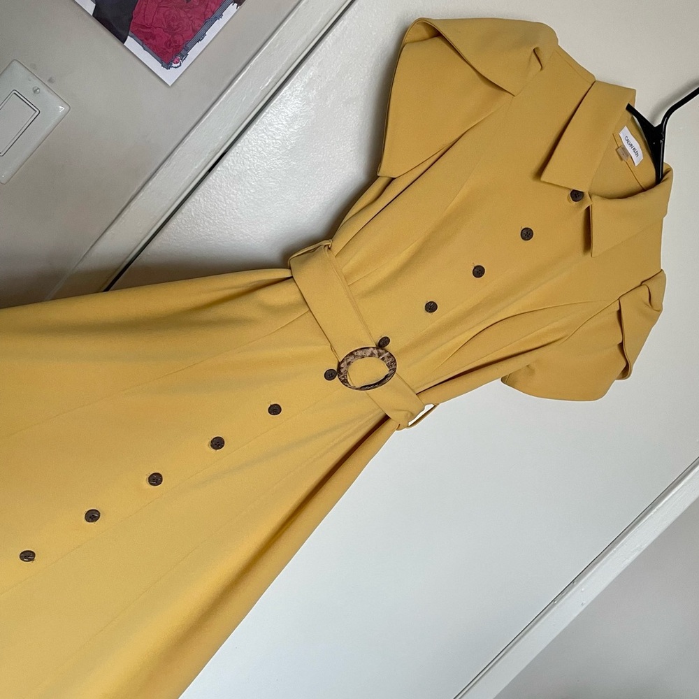 Belted Button Down Yellow Calvin Klein dress